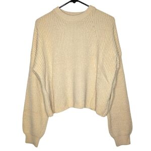 BP by Nordstrom Cream Yellow Crew Neck Knit Balloon Sleeves Sweater Size Large